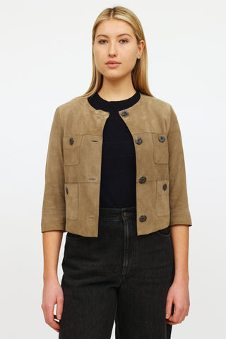 St. John Green Lamb Suede Button Jacket