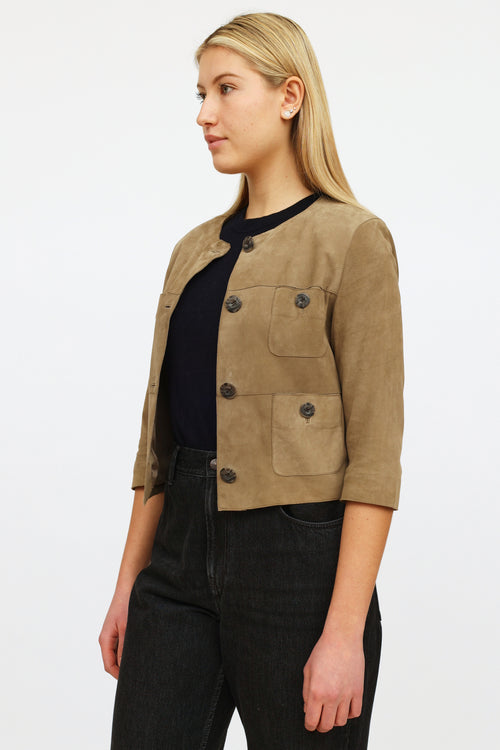 St. John Green Lamb Suede Button Jacket