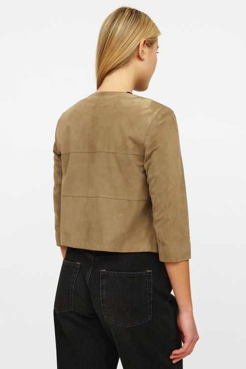 St. John Green Lamb Suede Button Jacket