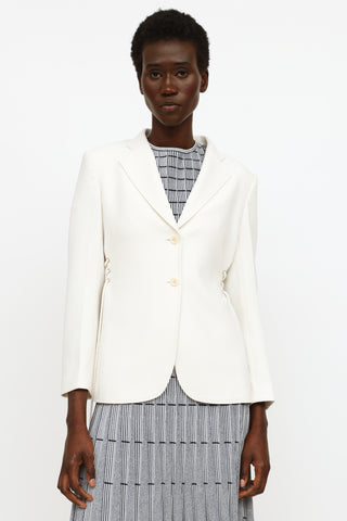 Theory Cream Single Button Lace Tie Blazer