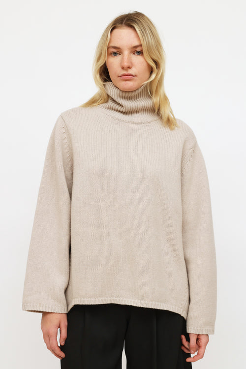 Totême Grey Wool Knit Turtleneck Sweater