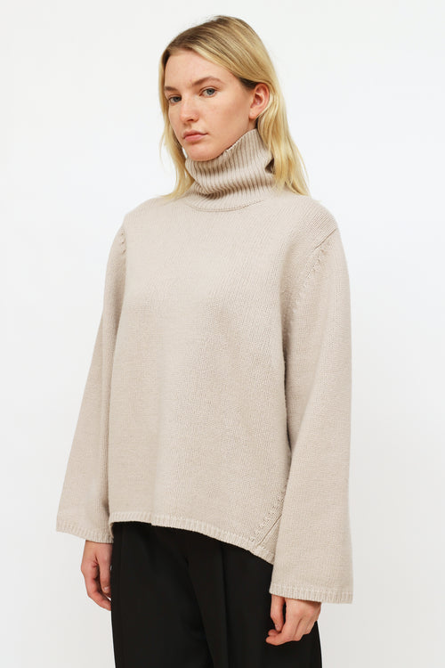 Totême Grey Wool Knit Turtleneck Sweater