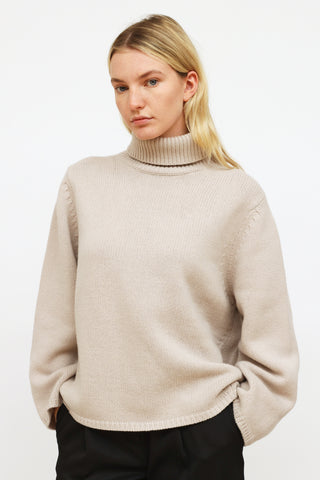 Totême Grey Wool Knit Turtleneck Sweater