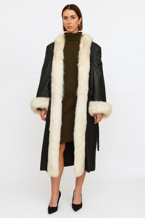 VSP Archive Black Leather Fur Trim Coat