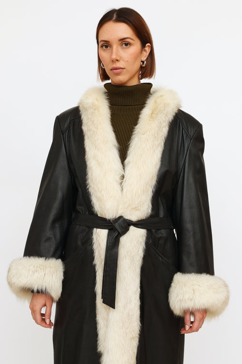 VSP Archive Black Leather Fur Trim Coat