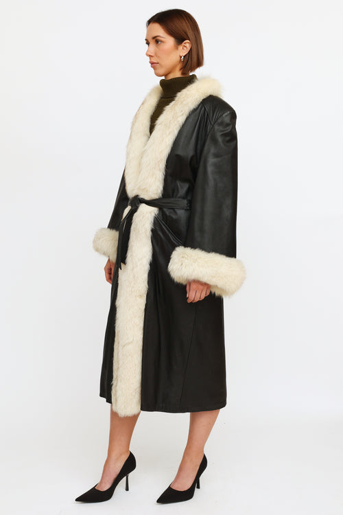 VSP Archive Black Leather Fur Trim Coat