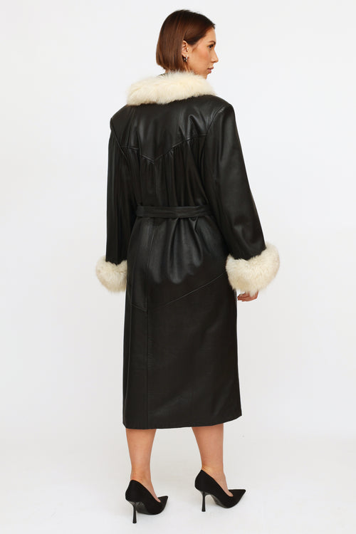 VSP Archive Black Leather Fur Trim Coat