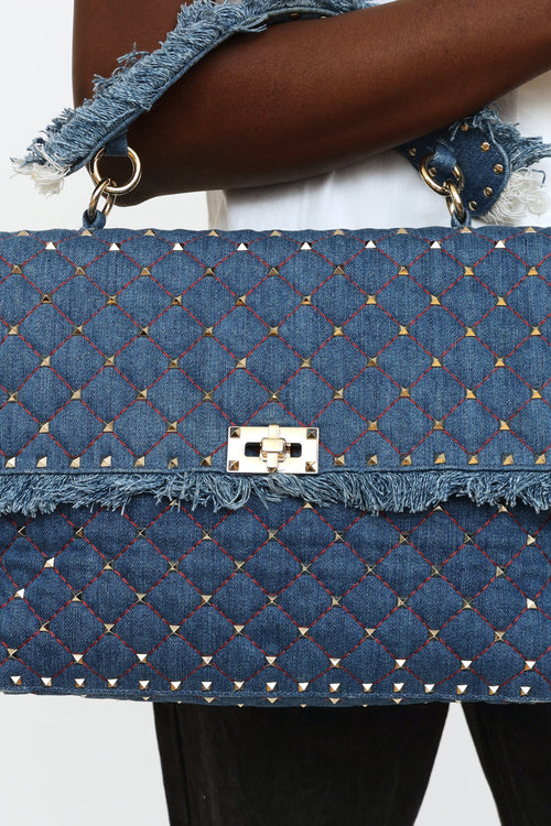 Valentino Denim Maxi Rockstud Spike Bag