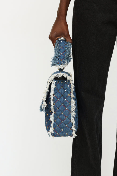 Valentino Denim Maxi Rockstud Spike Bag