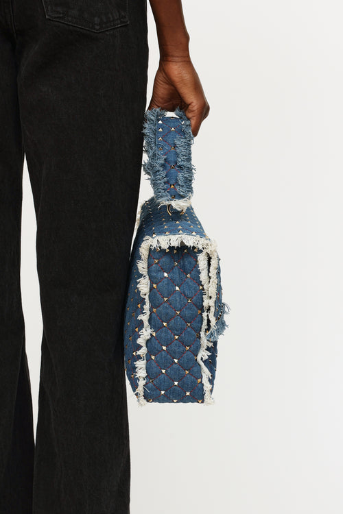 Valentino Denim Maxi Rockstud Spike Bag