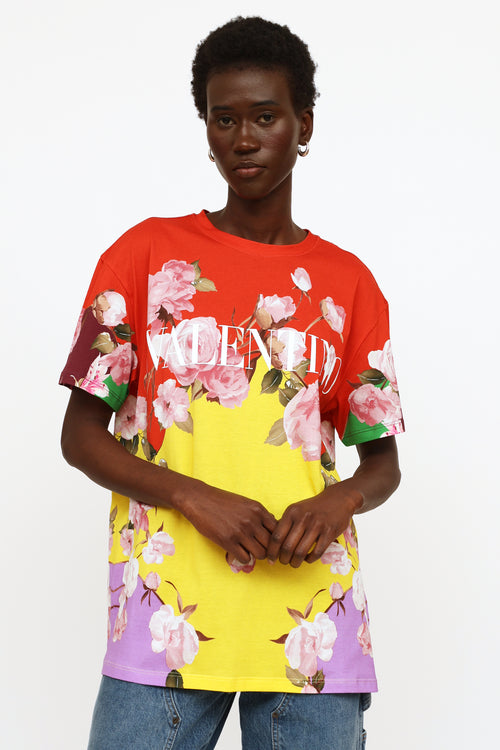 Valentino Red Yellow 
Purple Floral Logo Top