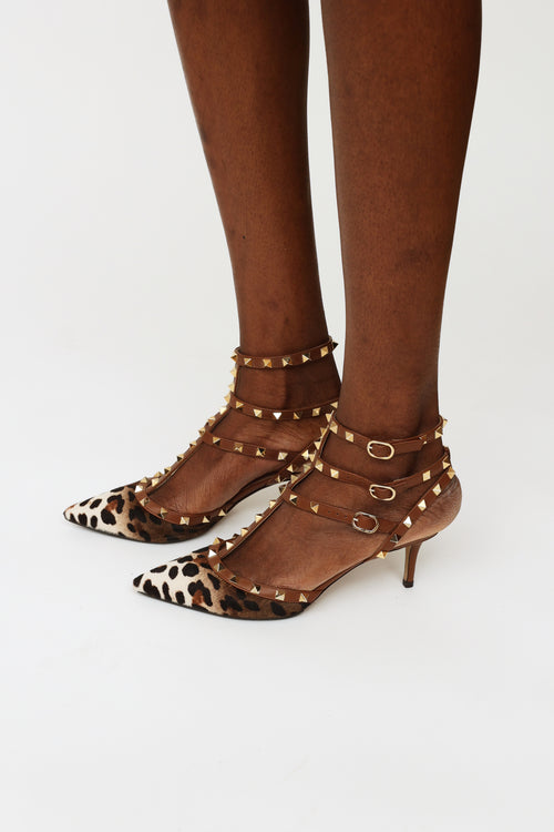 Valentino Brown Printed Rockstud Cage Pump