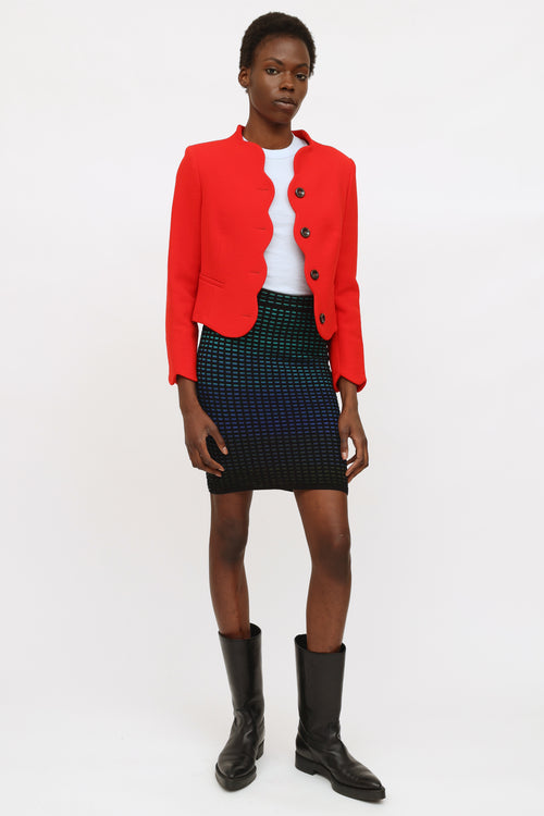 Valentino Red Scalloped Wool Blazer