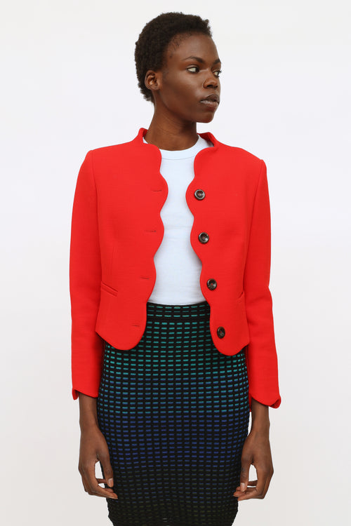 Valentino Red Scalloped Wool Blazer