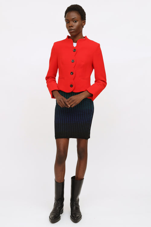 Valentino Red Scalloped Wool Blazer