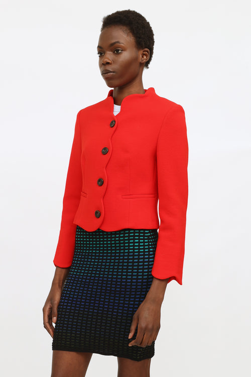 Valentino Red Scalloped Wool Blazer