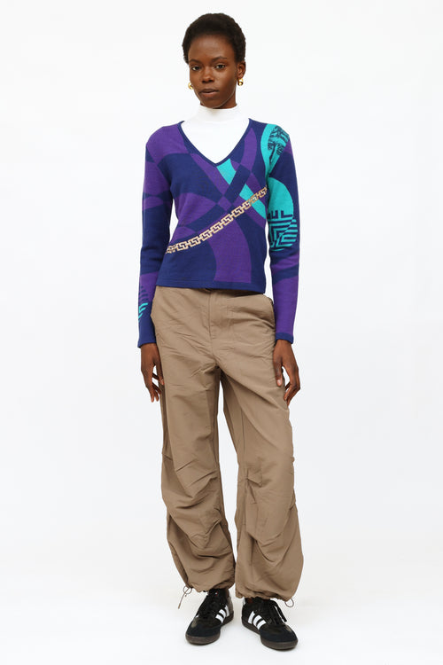 Versace Purple 
Teal Embroidered Sweater