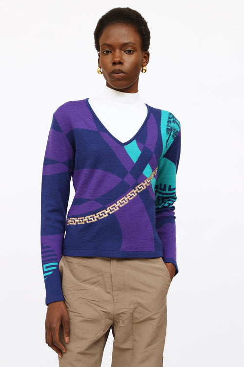 Versace Purple 
Teal Embroidered Sweater