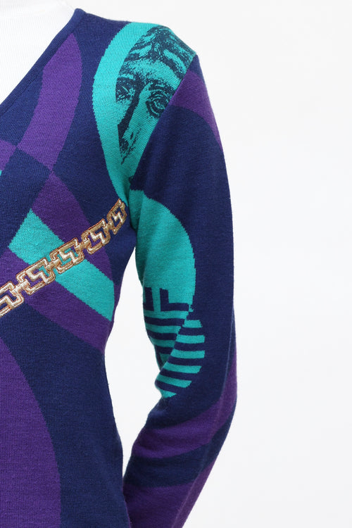 Versace Purple 
Teal Embroidered Sweater