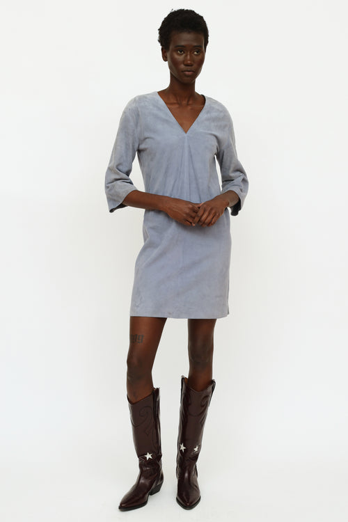 Vince Blue Suede V-Neck Dress