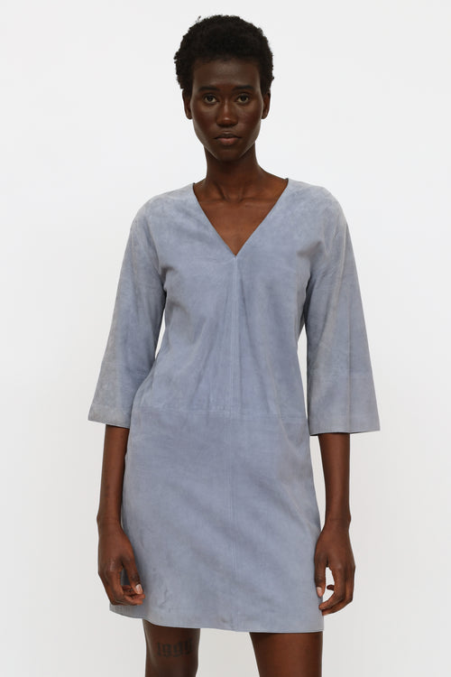 Vince Blue Suede V-Neck Dress